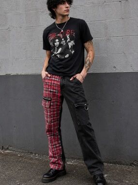 HT Denim Stinger Split Plaid & Black Cargo Punk Jeans 30x30